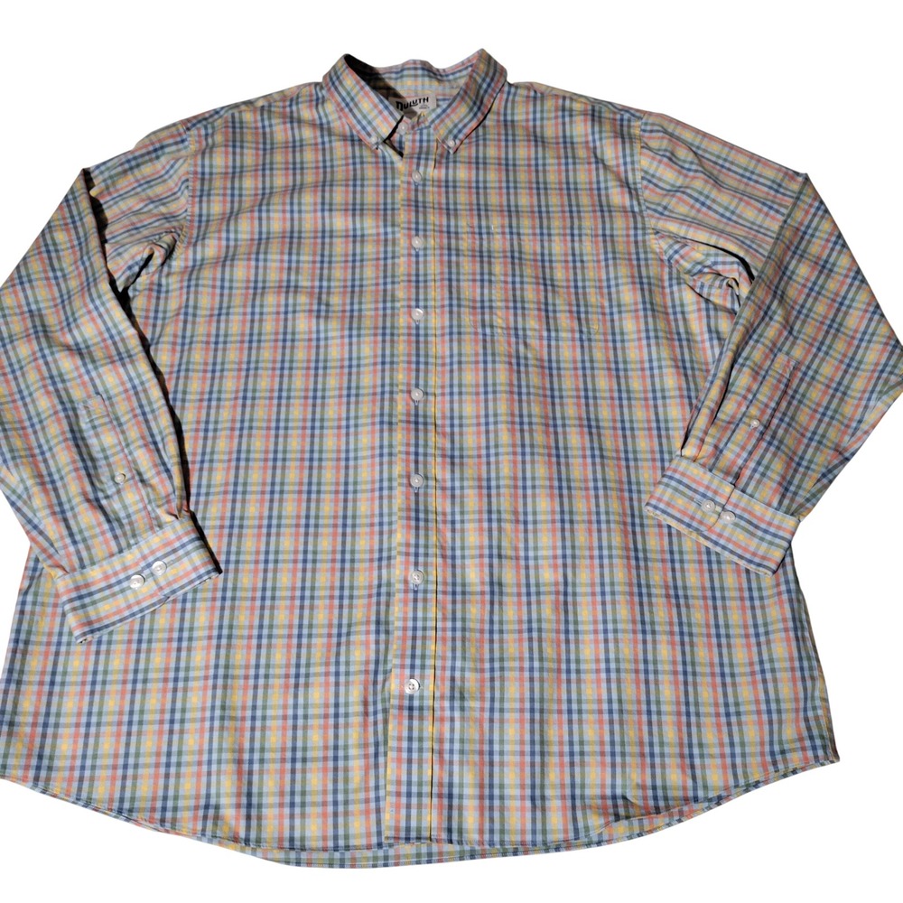 Duluth Trading Co Mens 2XL Tall Relaxed Fit Plaid Button Down Shirt Multi-Color